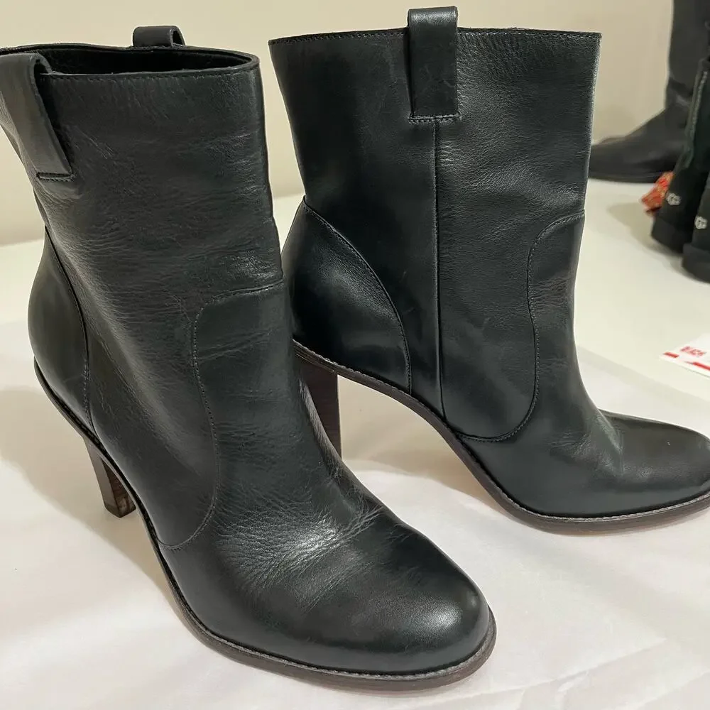Women’s Black Leather Ankle Booties - Sleek High Heel